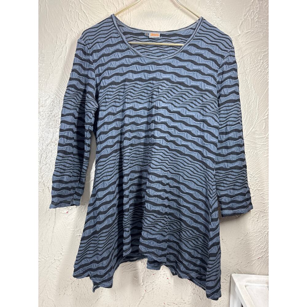 TIANELLO‎ Womens Gray Black Pullover Asymmetric Striped Tunic Blouse Size Large